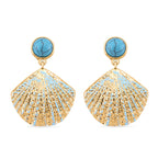 2er Set - Blauer Howlith und Weißer Kristall Ohrringe, emailliert, goldfarben