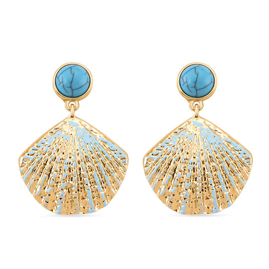 2er Set - Blauer Howlith und Weißer Kristall Ohrringe, emailliert, goldfarben