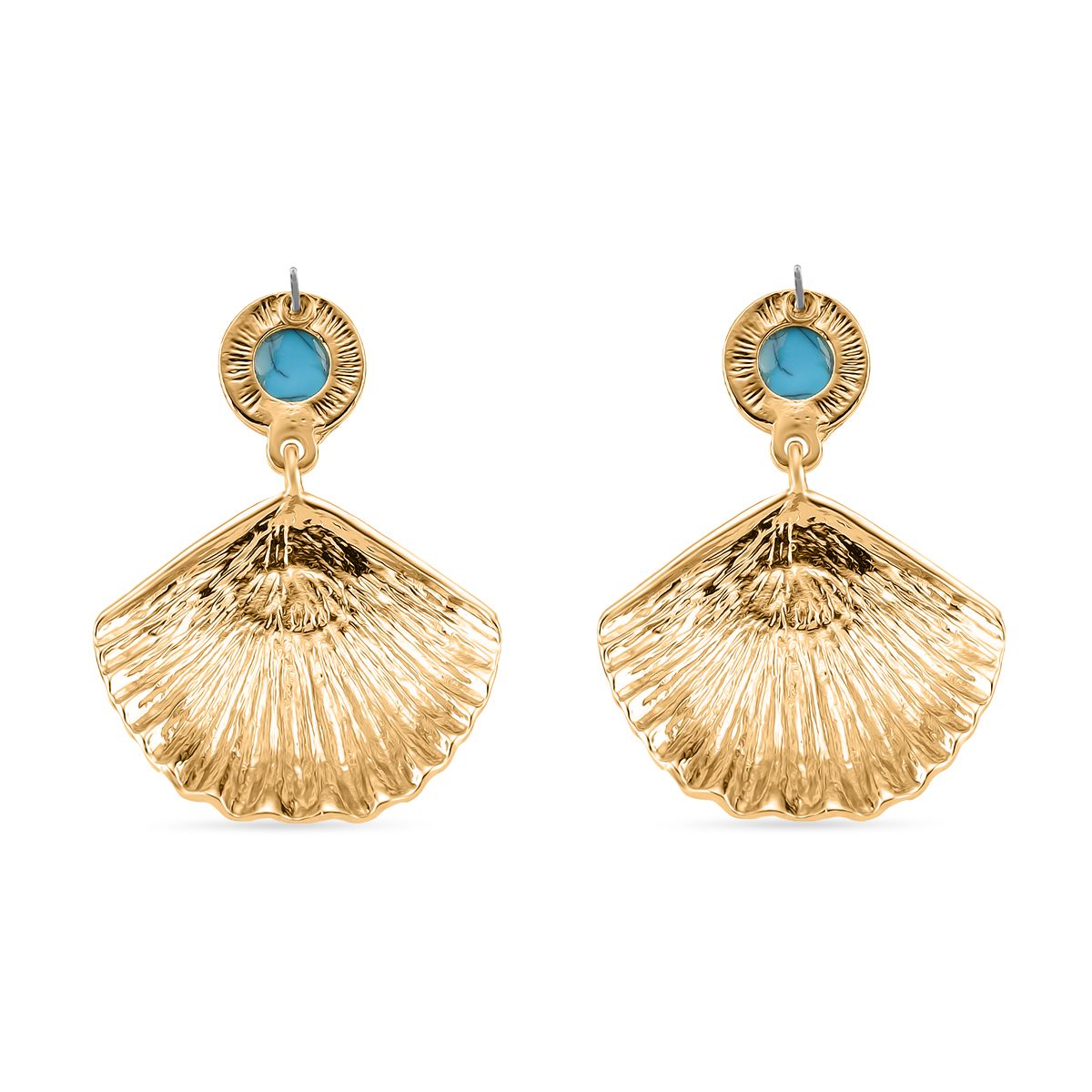 2er Set - Blauer Howlith und Weißer Kristall Ohrringe, emailliert, goldfarben