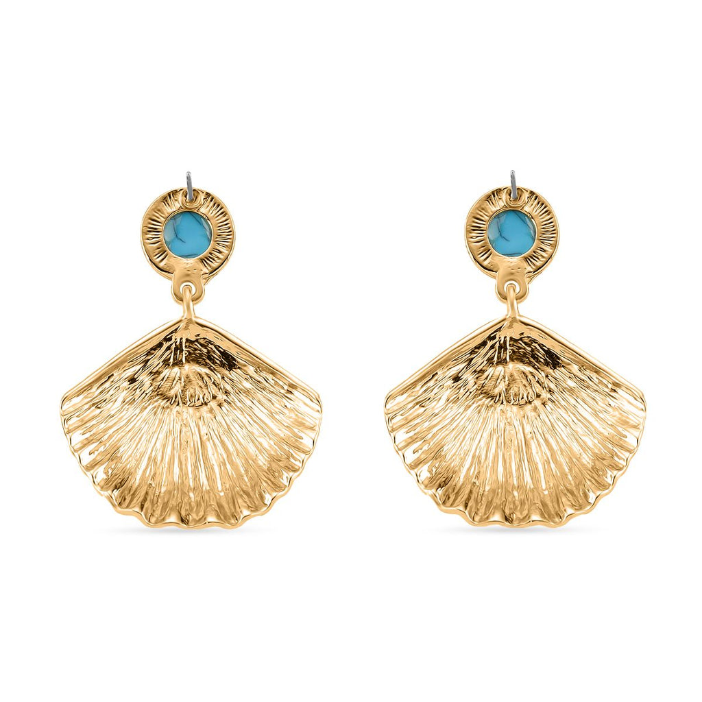 2er Set - Blauer Howlith und Weißer Kristall Ohrringe, emailliert, goldfarben