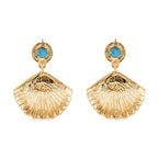 2er Set - Blauer Howlith und Weißer Kristall Ohrringe, emailliert, goldfarben