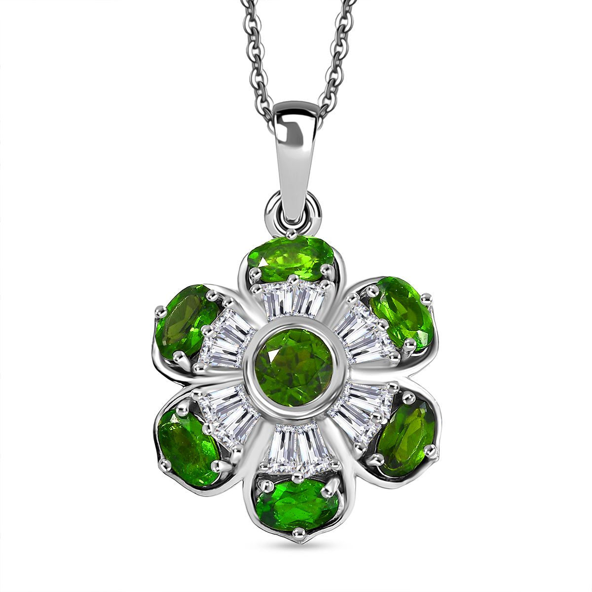 Natürlicher Chromdiopsid Anhänger mit Kette ca. 50 cm, 925 Silber rhodiniert ca. 2.82 ct