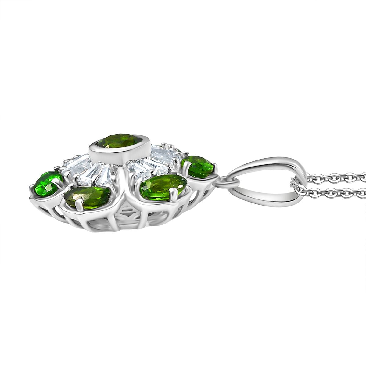 Natürlicher Chromdiopsid Anhänger mit Kette ca. 50 cm, 925 Silber rhodiniert ca. 2.82 ct