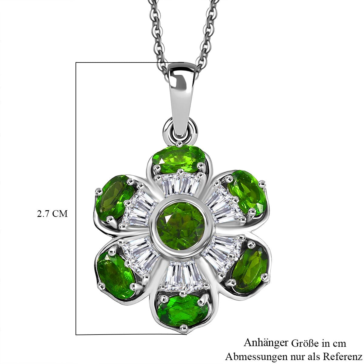 Natürlicher Chromdiopsid Anhänger mit Kette ca. 50 cm, 925 Silber rhodiniert ca. 2.82 ct