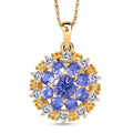 DJoy Tansanit, Moissanit und Gelber Saphir Anhänger mit Kette, 925 Silber 750 Gelbgold Vermeil ca. 4.30 ct