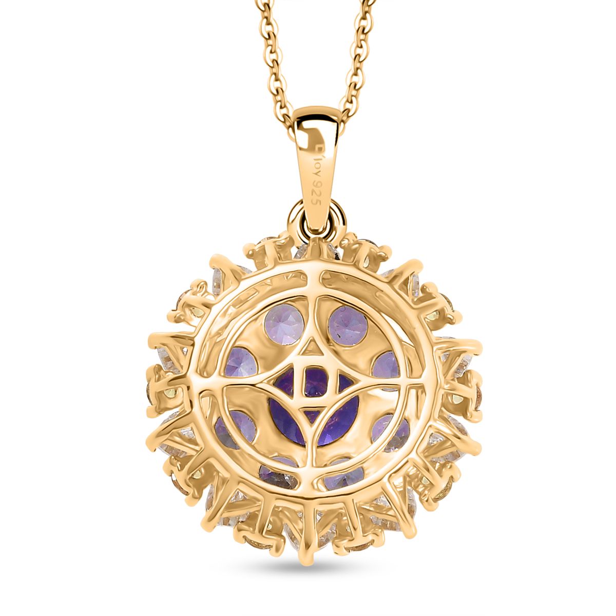 DJoy Tansanit, Moissanit und Gelber Saphir Anhänger mit Kette, 925 Silber 750 Gelbgold Vermeil ca. 4.30 ct