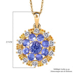 DJoy Tansanit, Moissanit und Gelber Saphir Anhänger mit Kette, 925 Silber 750 Gelbgold Vermeil ca. 4.30 ct