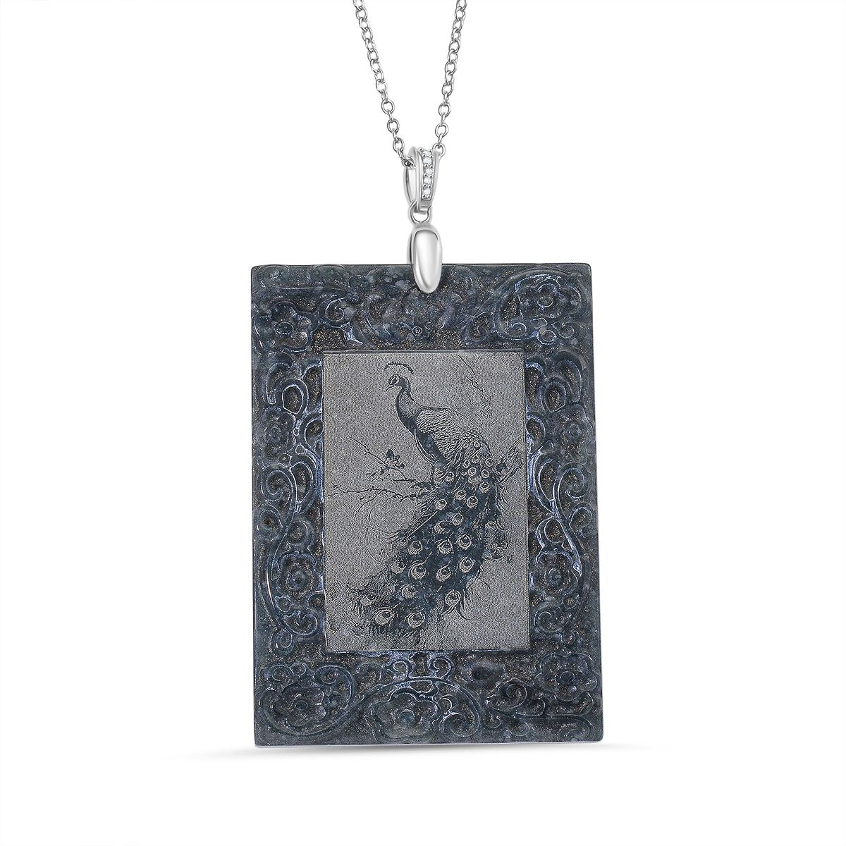 Natürlicher Olmek Jade Anhänger mit Kette ca. 50 cm, 925 Silber rhodiniert