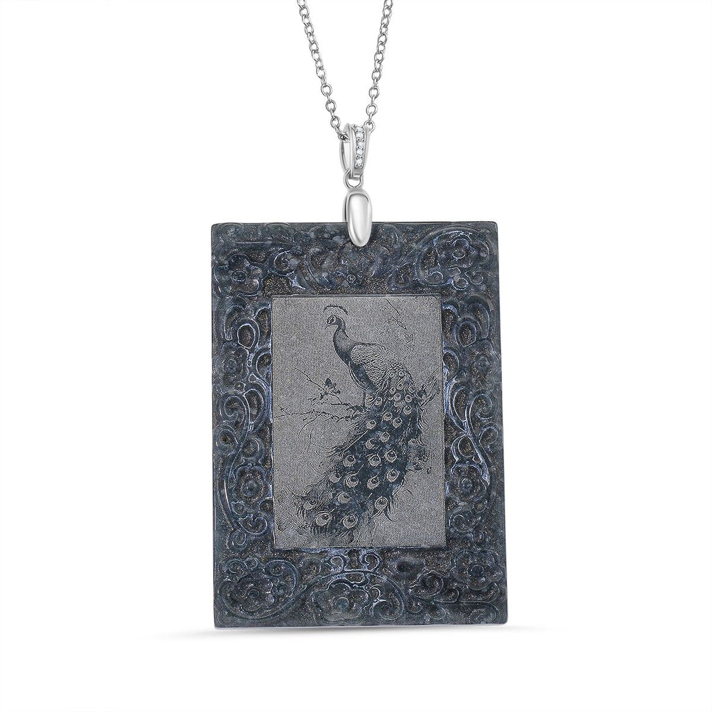 Natürlicher Olmek Jade Anhänger mit Kette ca. 50 cm, 925 Silber rhodiniert