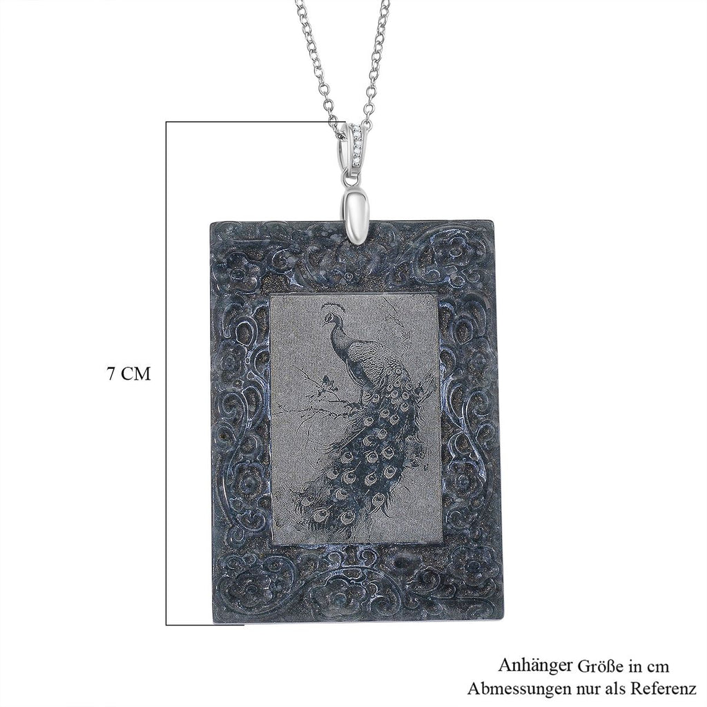 Natürlicher Olmek Jade Anhänger mit Kette ca. 50 cm, 925 Silber rhodiniert