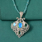 D joy Pfau Quarz Triplette Anhänger mit Kette (ca. 45 cm + 5 cm Extender), 925 Silber ca. 35.34 ct