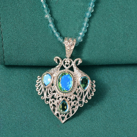 D joy Pfau Quarz Triplette Anhänger mit Kette (ca. 45 cm + 5 cm Extender), 925 Silber ca. 35.34 ct