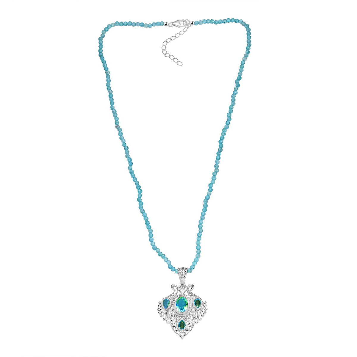 D joy Pfau Quarz Triplette Anhänger mit Kette (ca. 45 cm + 5 cm Extender), 925 Silber ca. 35.34 ct