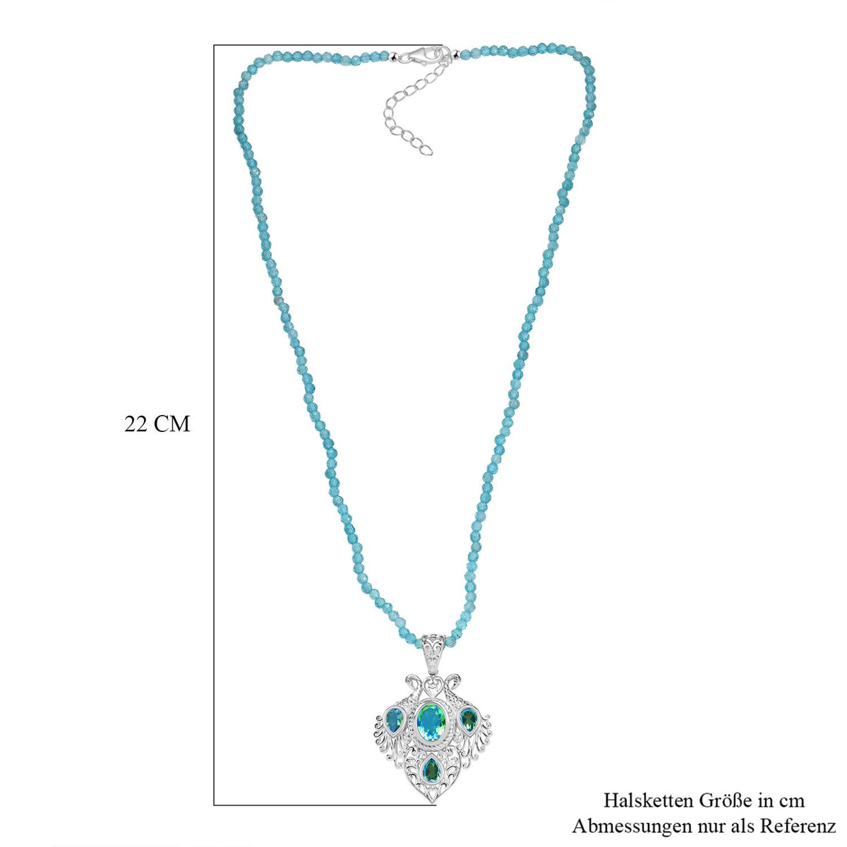 D joy Pfau Quarz Triplette Anhänger mit Kette (ca. 45 cm + 5 cm Extender), 925 Silber ca. 35.34 ct