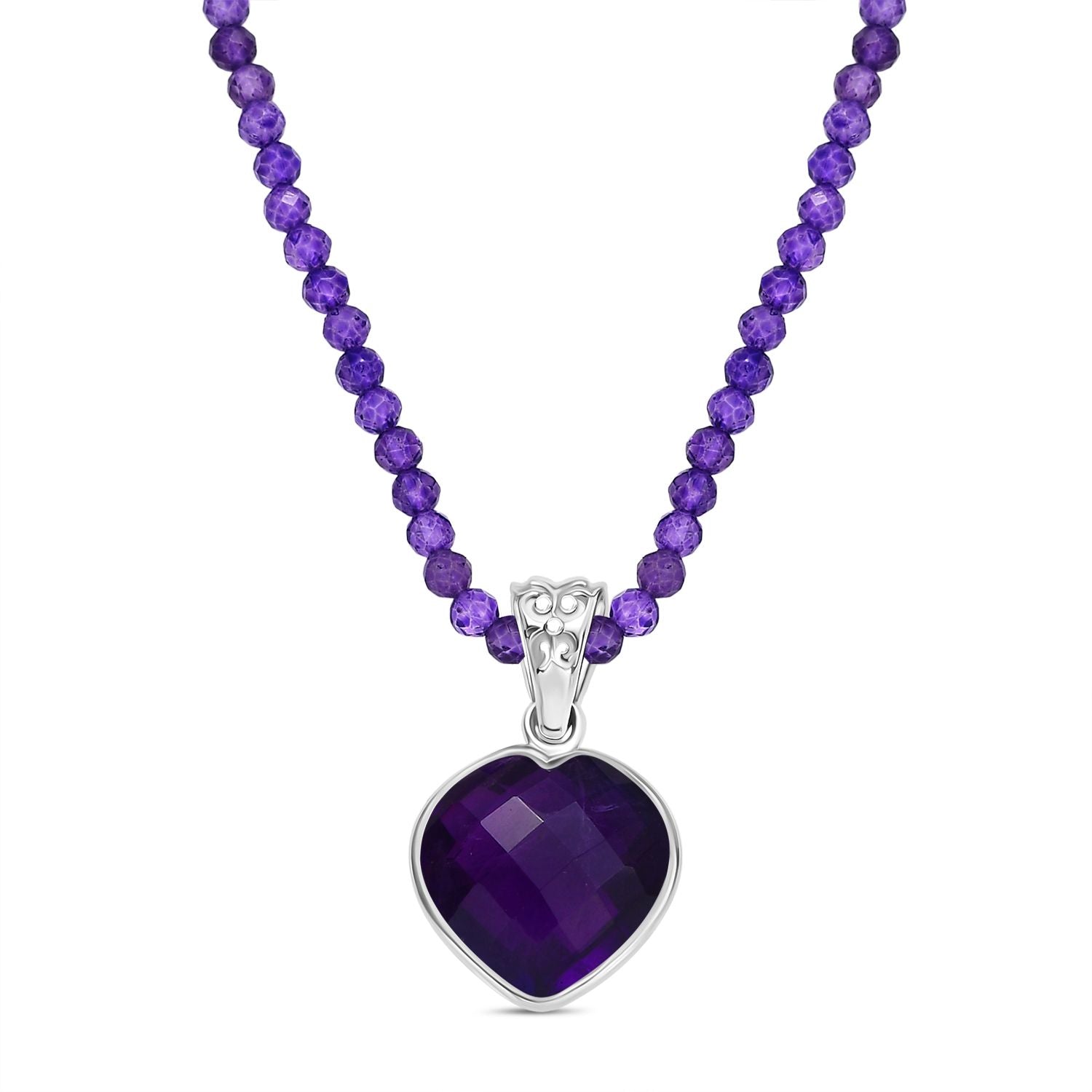 D'joy Afrikanischer Amethyst Anhänger mit Kette ca. 45 cm + 5 cm Extender, 925 Silber rhodiniert ca. 40.92 ct
