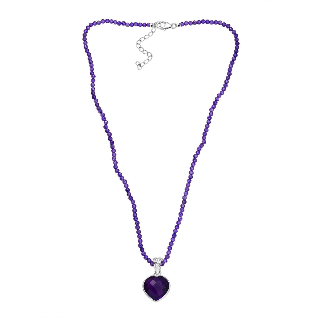 D'joy Afrikanischer Amethyst Anhänger mit Kette ca. 45 cm + 5 cm Extender, 925 Silber rhodiniert ca. 40.92 ct