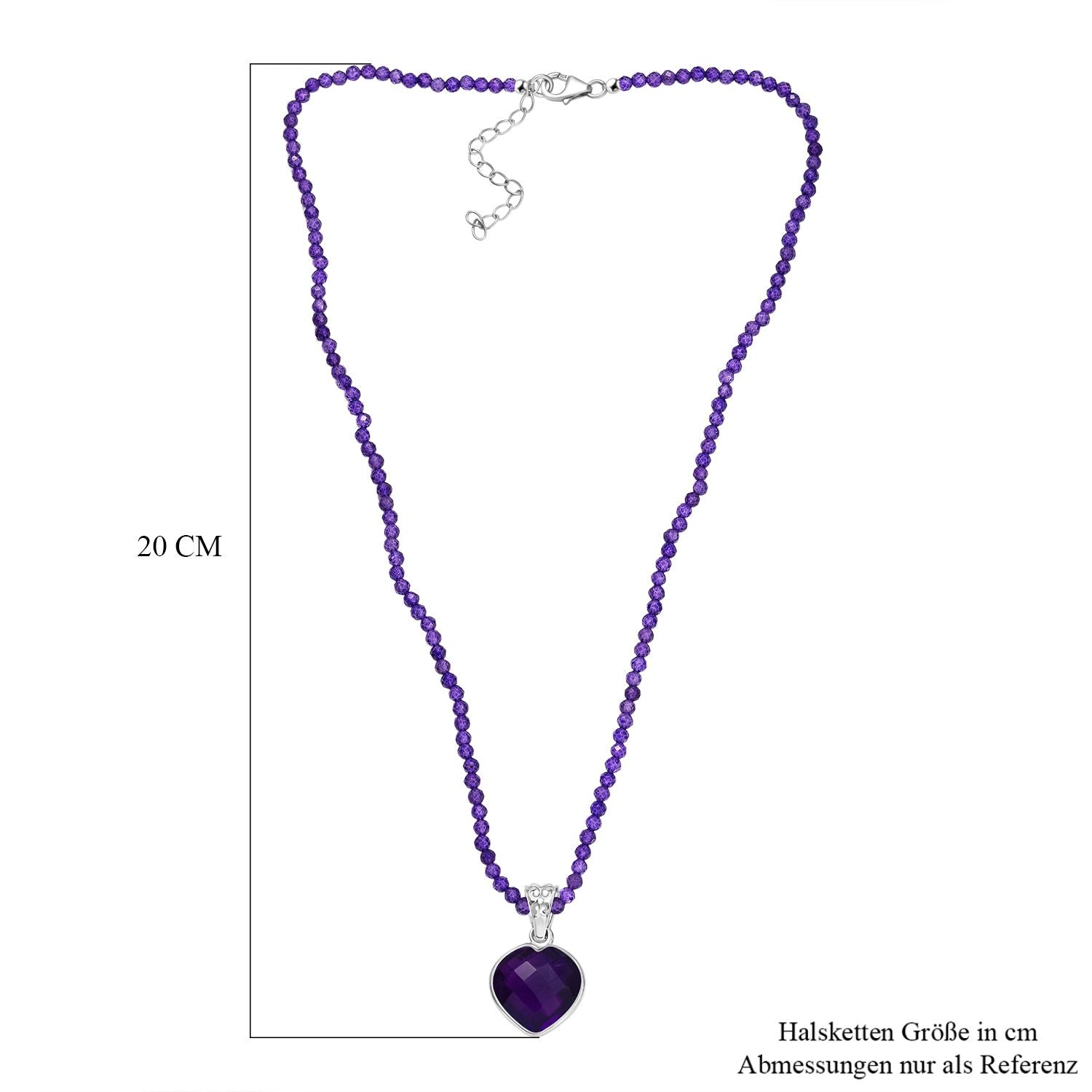 D'joy Afrikanischer Amethyst Anhänger mit Kette ca. 45 cm + 5 cm Extender, 925 Silber rhodiniert ca. 40.92 ct