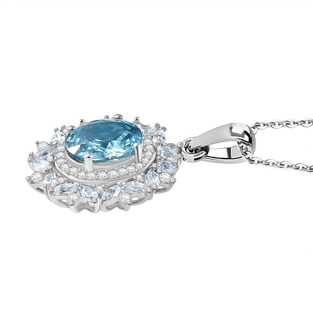 D'Joy Blauer Zirkon, Weißer Zirkon Anhänger mit Kette, ca. 50 cm 925 Silber rhodiniert ca. 4.03 ct
