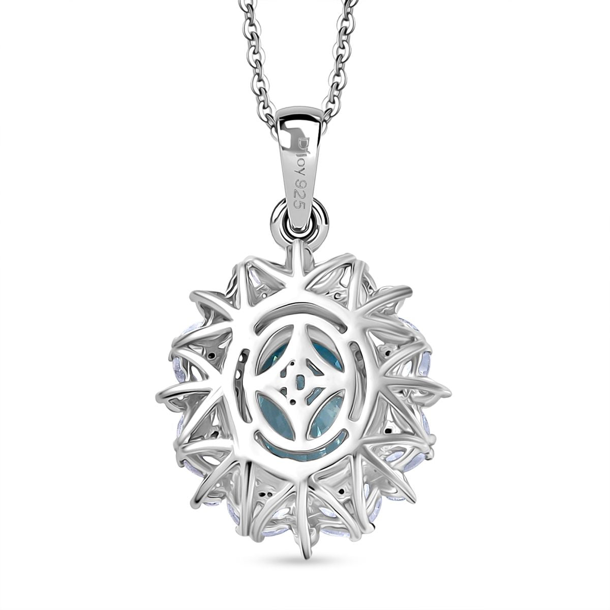 D'Joy Blauer Zirkon, Weißer Zirkon Anhänger mit Kette, ca. 50 cm 925 Silber rhodiniert ca. 4.03 ct