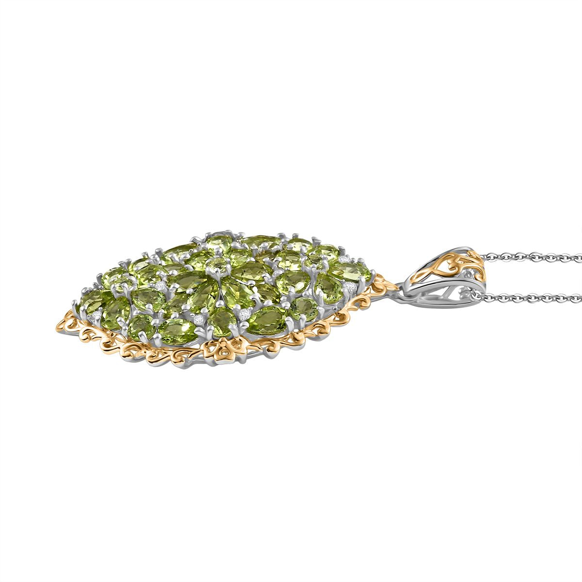 D'joy Natürlicher Peridot Anhänger mit Kette ca. 50 cm, 925 Silber Rhodiniert und 750 Gelbgold Vermeil ca. 5.59 ct