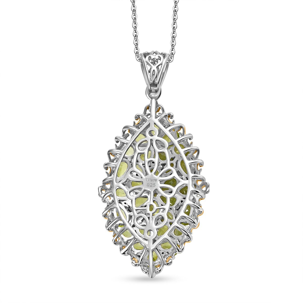 D'joy Natürlicher Peridot Anhänger mit Kette ca. 50 cm, 925 Silber Rhodiniert und 750 Gelbgold Vermeil ca. 5.59 ct