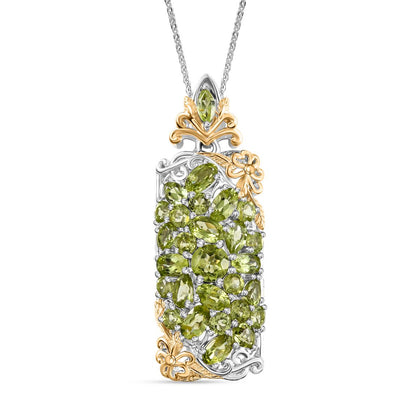 D'joy Natürlicher Peridot Anhänger mit Kette ca. 50 cm, 925 Silber Rhodiniert und 750 Gelbgold Vermeil ca. 5.29 ct