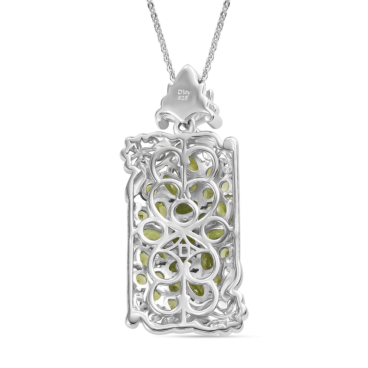D'joy Natürlicher Peridot Anhänger mit Kette ca. 50 cm, 925 Silber Rhodiniert und 750 Gelbgold Vermeil ca. 5.29 ct