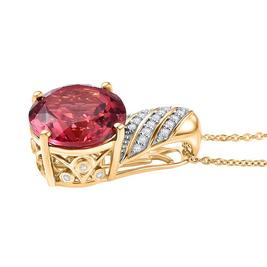 D joy Lab Created Padparadscha-Saphir, Weißer Zirkon Schmuckset 925 Silber 750 Gelbgold Vermeil ca. 9,21 ct.