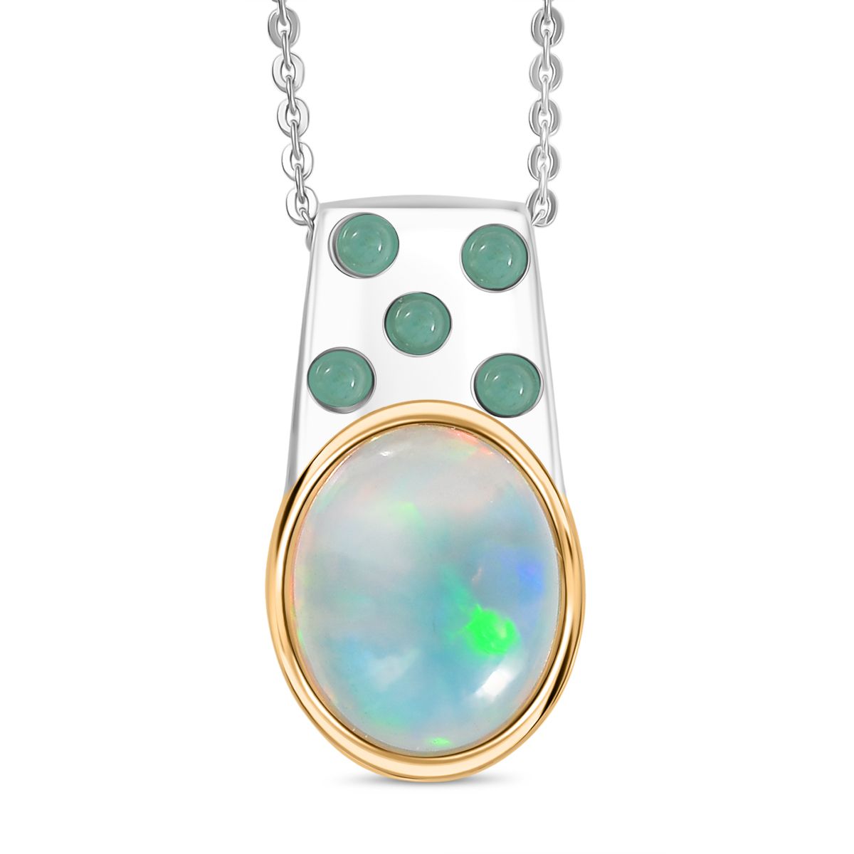 AA Natürlicher, äthiopischer Welo Opal, Smaragd Anhänger mit Kette, ca. 50 cm, 925 Silber rhodiniert ca. 2.89 ct