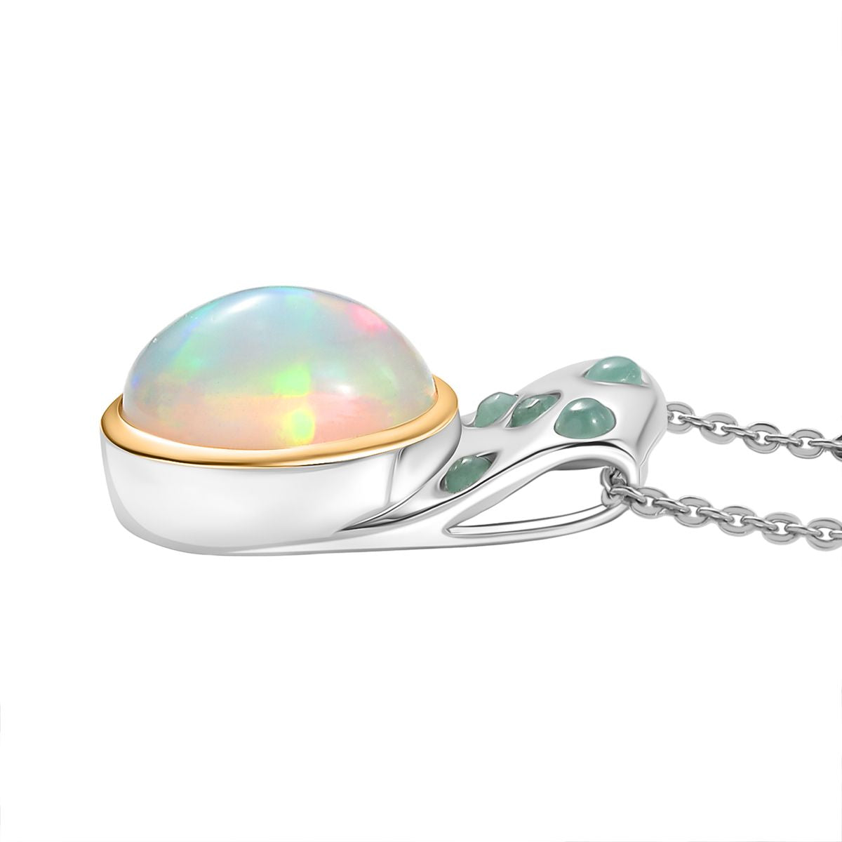 AA Natürlicher, äthiopischer Welo Opal, Smaragd Anhänger mit Kette, ca. 50 cm, 925 Silber rhodiniert ca. 2.89 ct