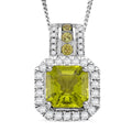 D'joy EXKLUSIVER ASSCHER SCHLIFF Natürlicher Peridot, Moissanit Anhänger mit Kette ca. 45 cm, 925 Silber rhodiniert ca. 2.18 ct
