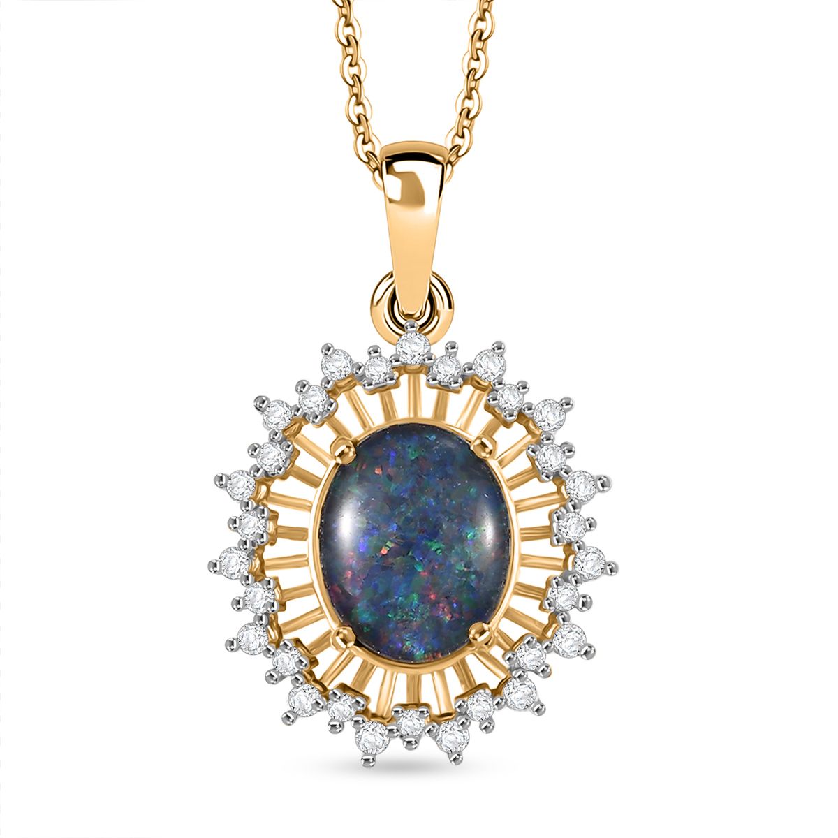 D'joy Boulder Opal Triplette, Weißer Zirkon Schmuckset ca. 50 cm 925 Silber 750 Gelbgold Vermeil ca. 2.61 ct