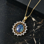 D'joy Boulder Opal Triplette, Weißer Zirkon Schmuckset ca. 50 cm 925 Silber 750 Gelbgold Vermeil ca. 2.61 ct