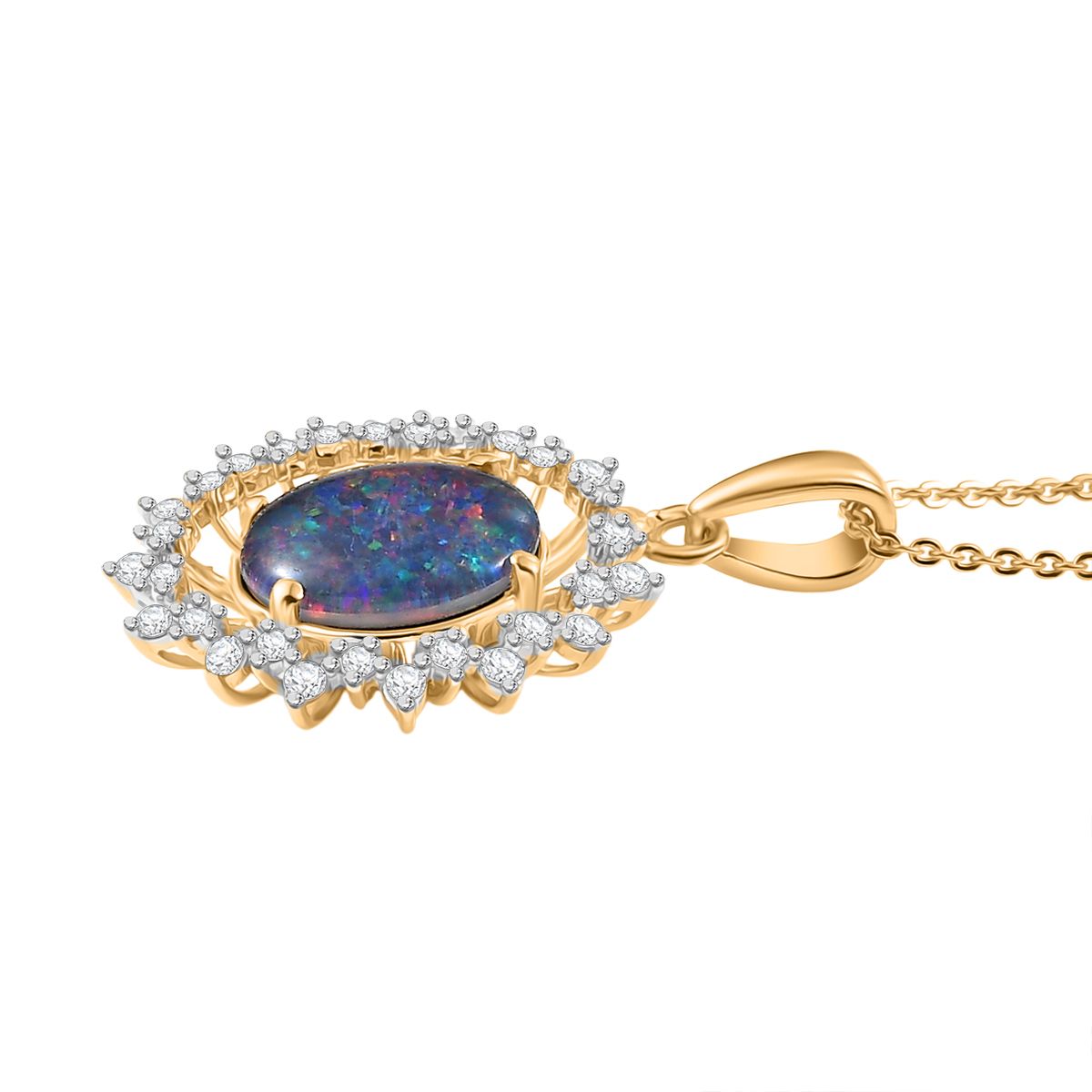 D'joy Boulder Opal Triplette, Weißer Zirkon Schmuckset ca. 50 cm 925 Silber 750 Gelbgold Vermeil ca. 2.61 ct