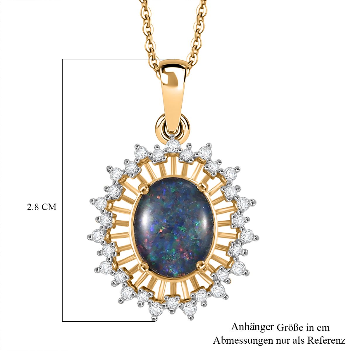 D'joy Boulder Opal Triplette, Weißer Zirkon Schmuckset ca. 50 cm 925 Silber 750 Gelbgold Vermeil ca. 2.61 ct