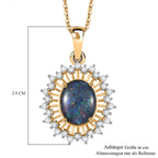 D'joy Boulder Opal Triplette, Weißer Zirkon Schmuckset ca. 50 cm 925 Silber 750 Gelbgold Vermeil ca. 2.61 ct