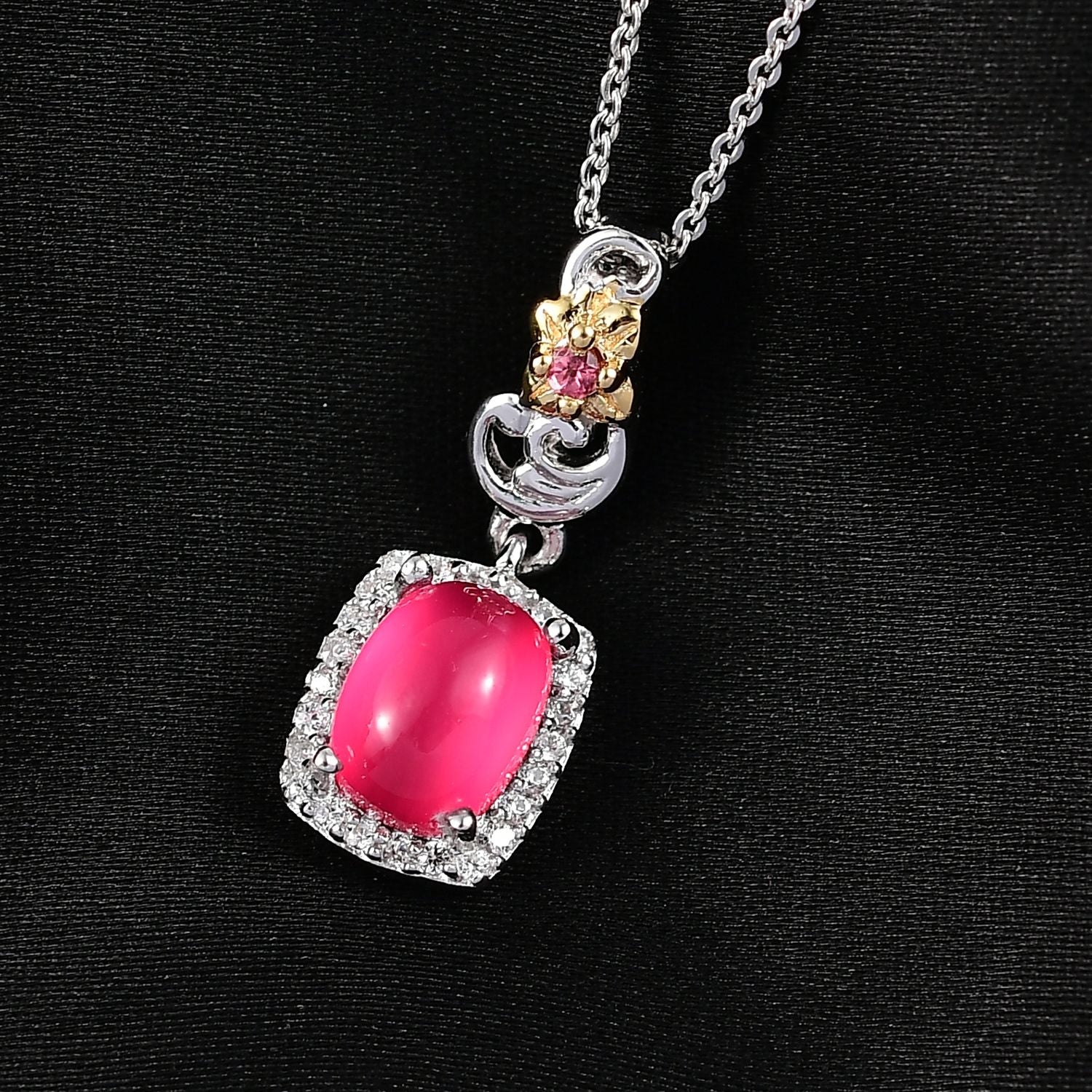D'Joy Maulbeer Mondstein, Orissa Rose Granat Anhänger mit Kette, ca. 50 cm 925 Silber Rhodiniert und 750 Gelbgold Vermeil ca. 1.93 ct