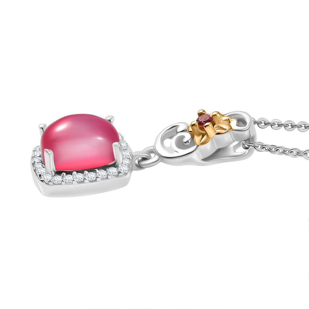 D'Joy Maulbeer Mondstein, Orissa Rose Granat Schmuckset ca. 50 cm 925 Silber rhodiniert, 925 Silber Rhodiniert und 750 Gelbgold Vermeil ca. 2,42 ct.
