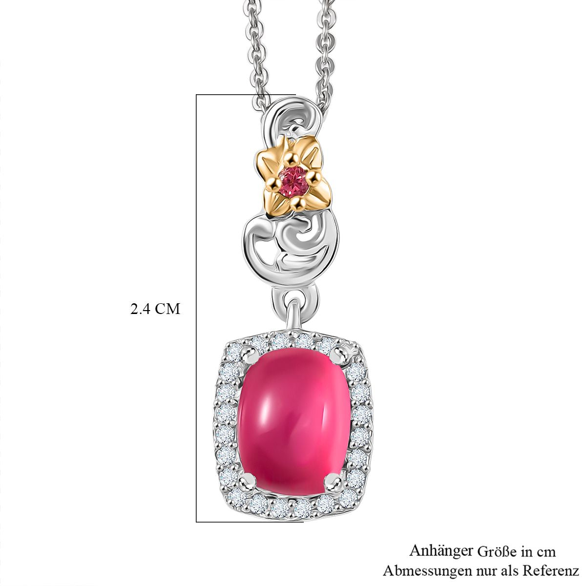 D'Joy Maulbeer Mondstein, Orissa Rose Granat Anhänger mit Kette, ca. 50 cm 925 Silber Rhodiniert und 750 Gelbgold Vermeil ca. 1.93 ct