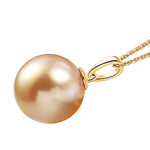 AAA Goldene Südsee Perle (13-14mm) Anhänger mit Kette (7-8 Werktage Lieferzeit) ca. 45 cm 750 Gold