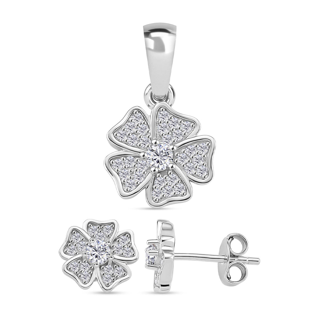 2er Set - Moissanit Anhänger und Ohrringe, 925 Silber rhodiniert ca. 0.58 ct