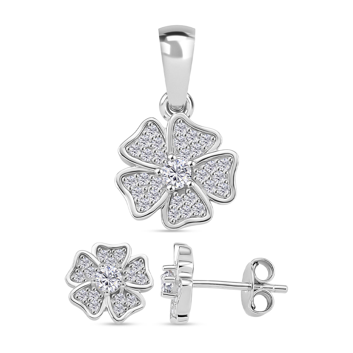2er Set - Moissanit Anhänger und Ohrringe, 925 Silber rhodiniert ca. 0.58 ct