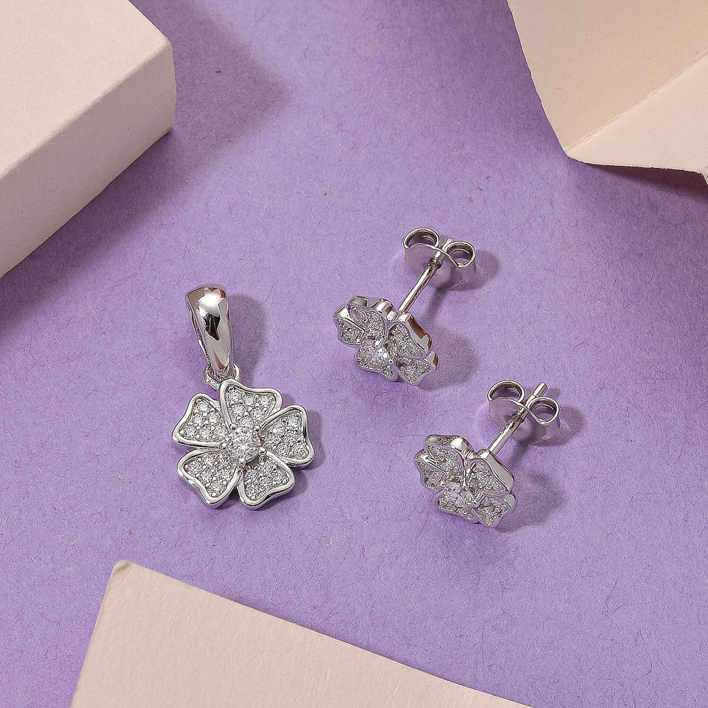 2er Set - Moissanit Anhänger und Ohrringe, 925 Silber rhodiniert ca. 0.58 ct