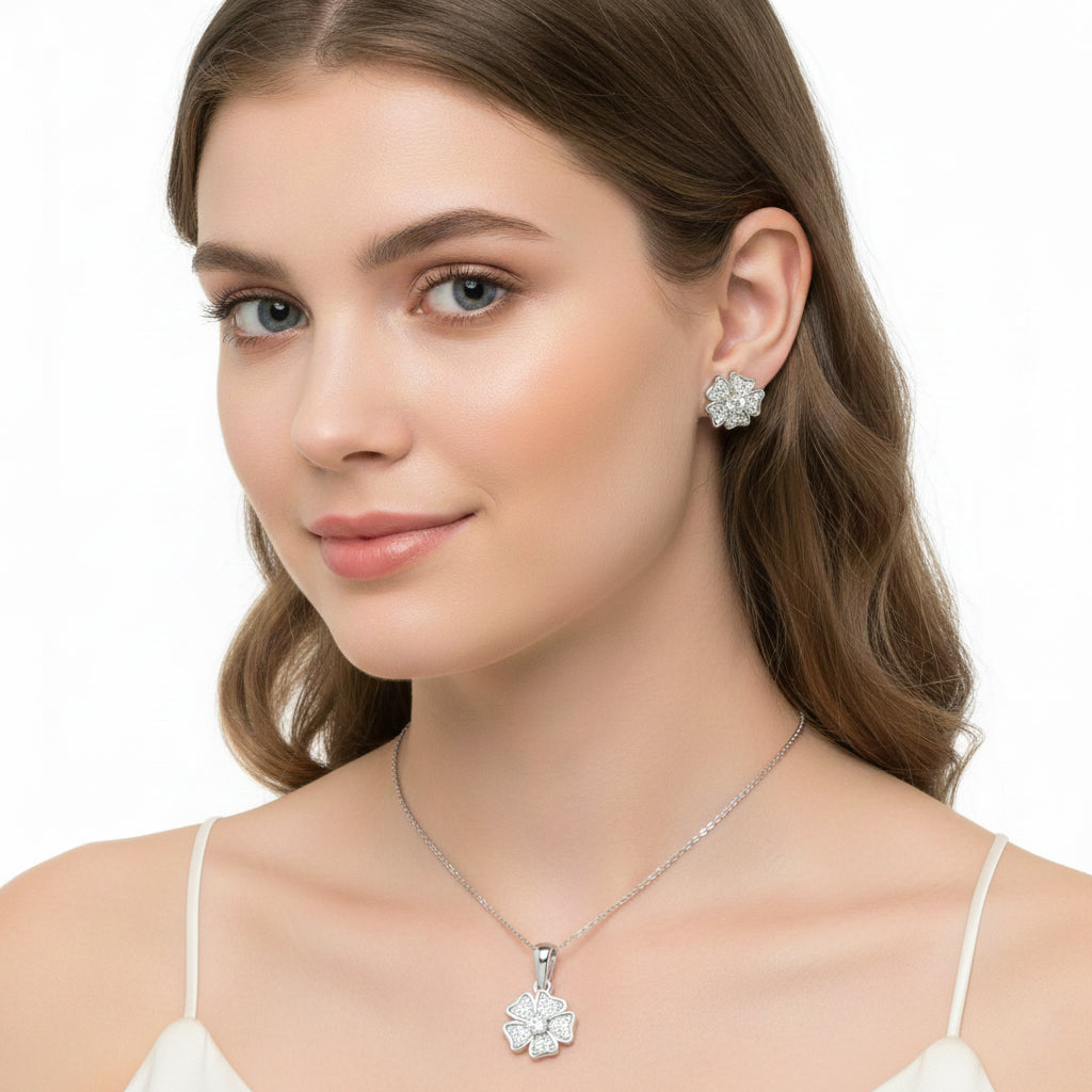 2er Set - Moissanit Anhänger und Ohrringe, 925 Silber rhodiniert ca. 0.58 ct
