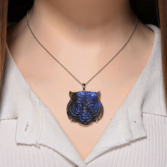 Labradorit Anhänger mit Kette ca. 50cm, 925 Silber rhodiniert ca. 82.00 ct