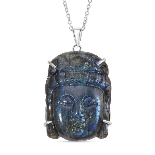 Labradorit Anhänger mit Kette ca. 50cm, 925 Silber rhodiniert ca. 82.00 ct