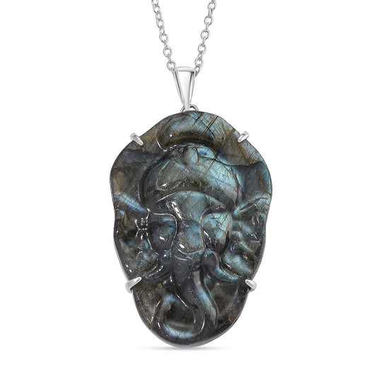 Labradorit Anhänger mit Kette ca. 50cm, 925 Silber rhodiniert ca. 82.00 ct
