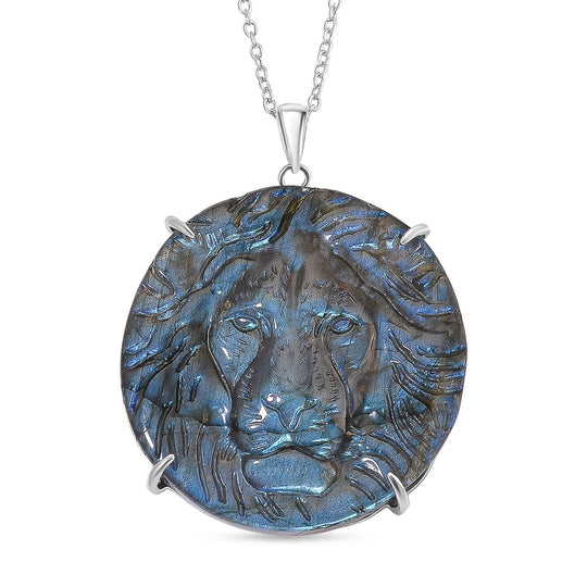 Labradorit Anhänger mit Kette ca. 50cm, 925 Silber rhodiniert ca. 82.00 ct