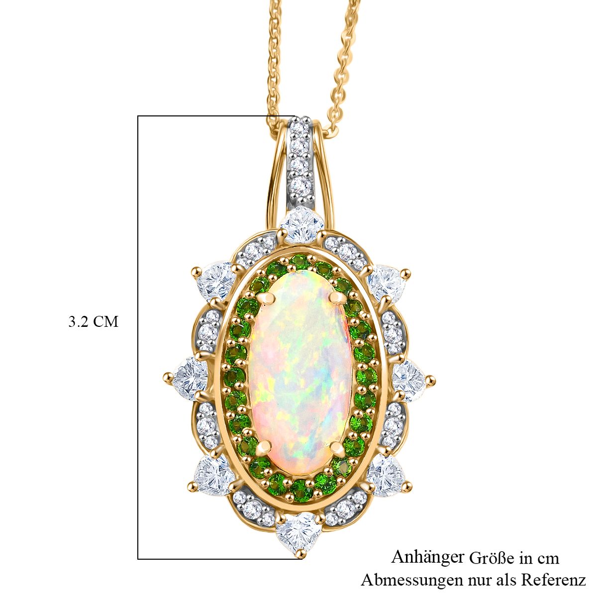 D'Joy AA Natürlicher, äthiopischer Welo Opal, Moissanit Schmuckset ca. 50 cm 925 Silber 750 Gelbgold Vermeil ca. 4.55 ct