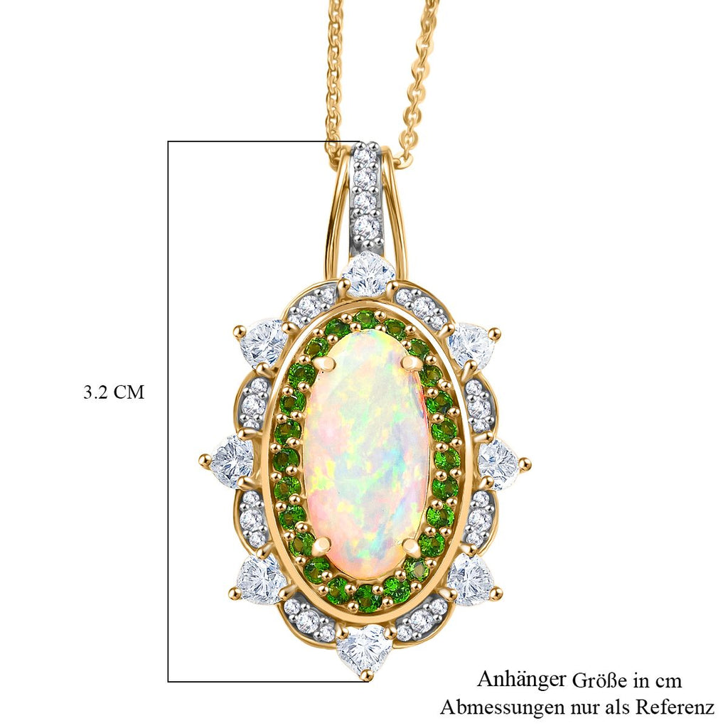 D'Joy AA Natürlicher, äthiopischer Welo Opal, Moissanit Schmuckset ca. 50 cm 925 Silber 750 Gelbgold Vermeil ca. 4.55 ct